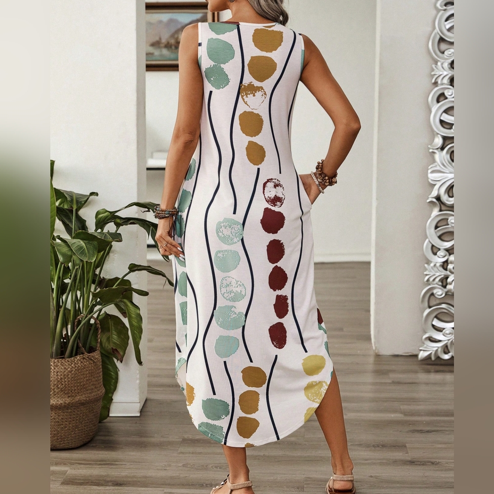 Women's Printed Sleeveless Summer Dress - Picture 2 of 4
